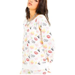 Wildfox | Charmed Sommers White Print Sweatshirt Lips‎ Dice Stars | Size XL